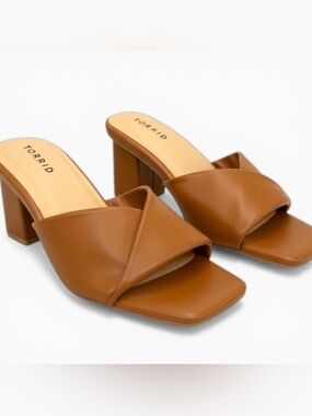 Torrid Cognac Cross-Strap Block Heel Mules 10.5 WW